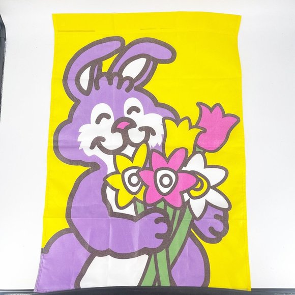 Easter Yard Garden Flag Purple Bunny Rabbit Flowers Tulips 29x43” - Picture 5 of 8